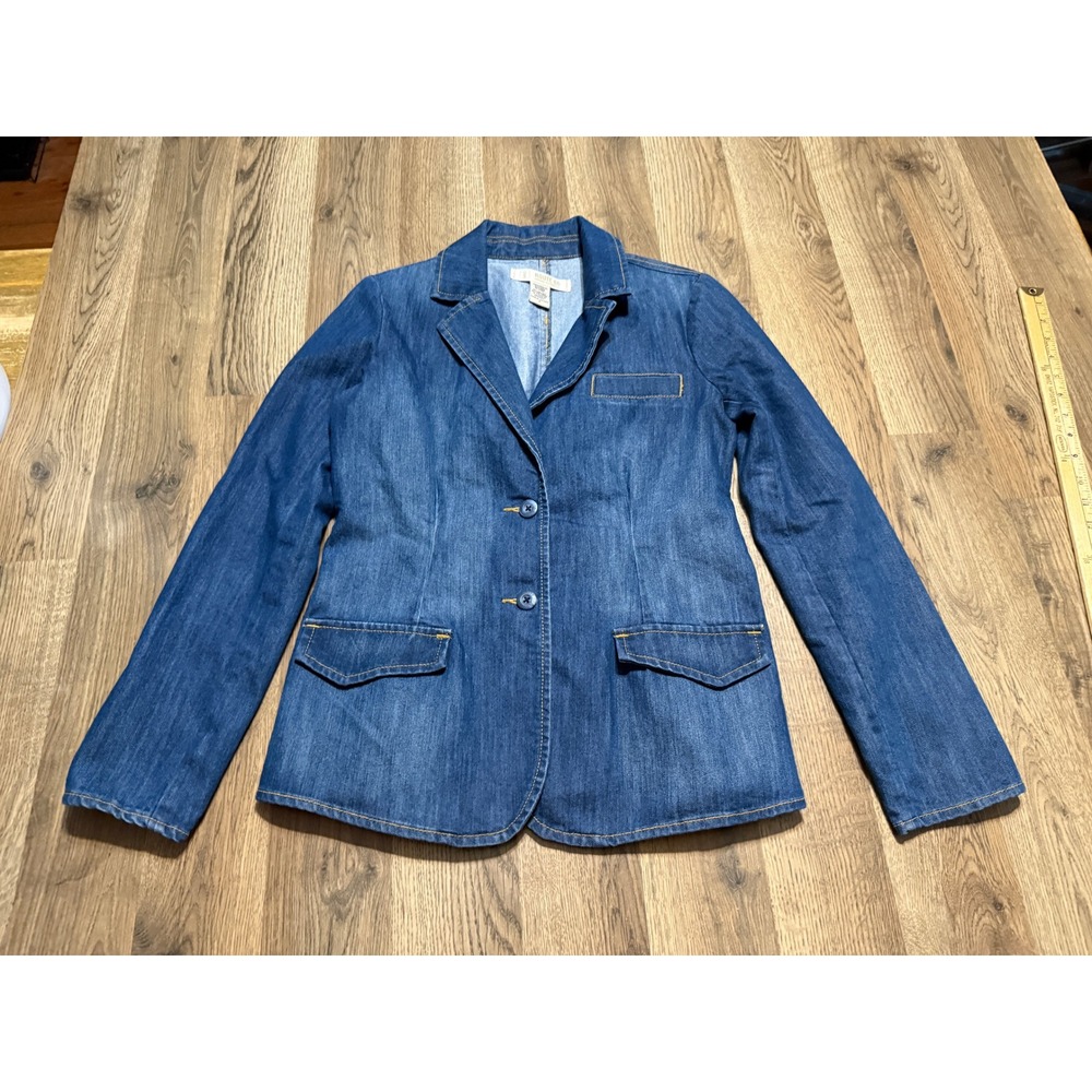 Route 66 Jacket Womens Size S Blue Denim Blazer Two Button Flap Pockets